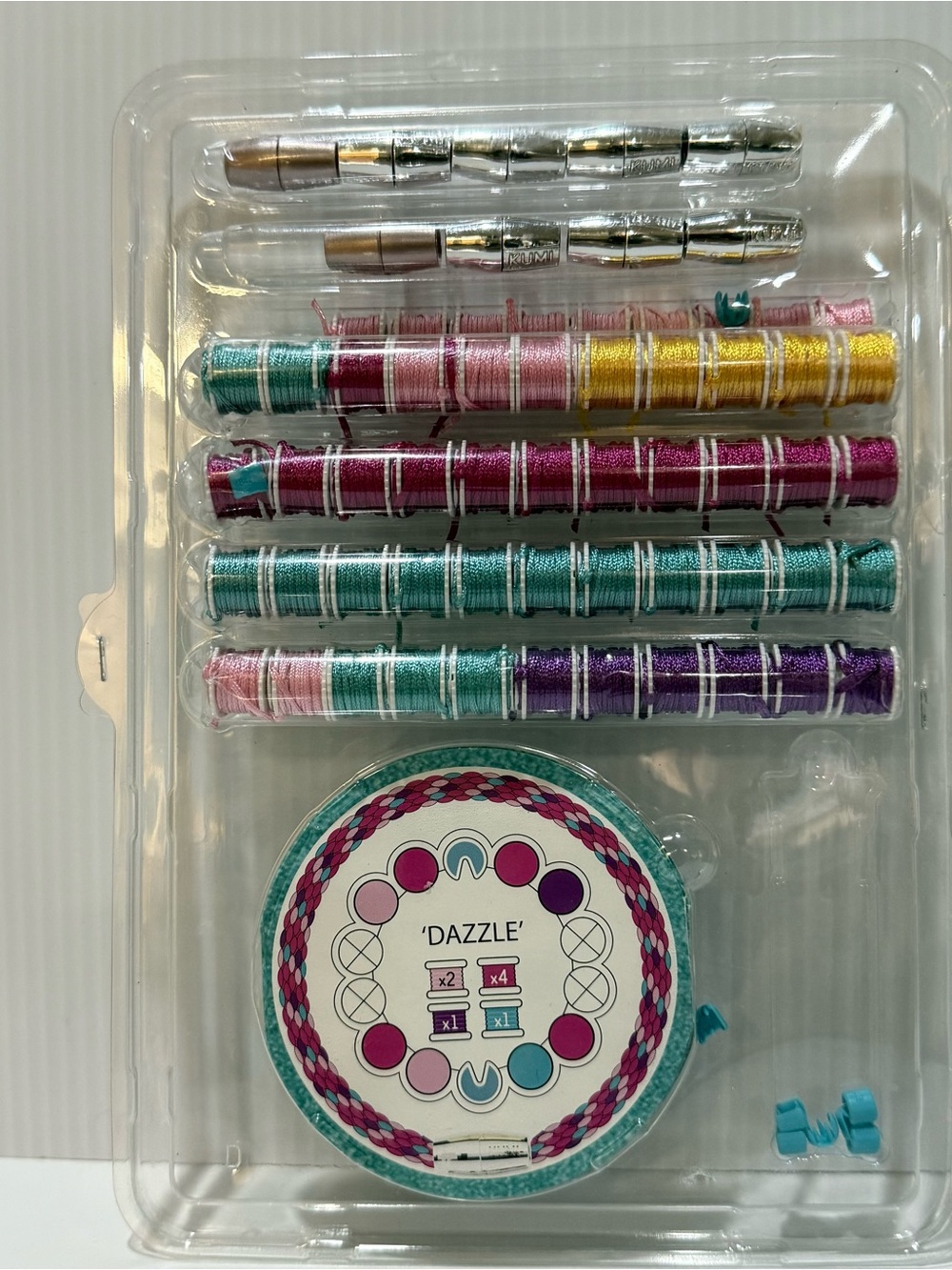 Dazzle Bracelet Jewelry Making Kit w/ Multi-Color Thread Spools, 2 Metal Tools
